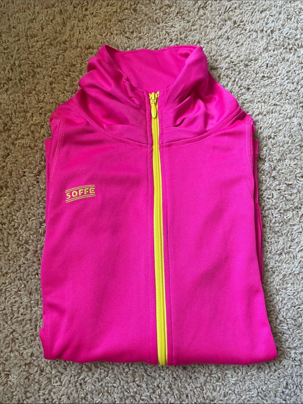 Soffe Bright Pink Athletic Zip Jacket with Yellow Trim